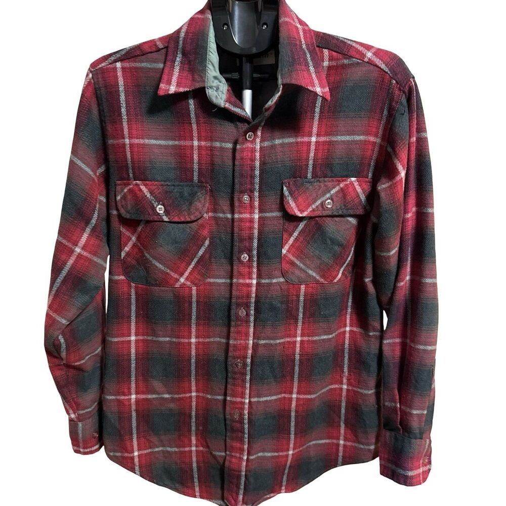VINTAGE Flannel Shirt St Johns Bay Med Tall Red Plaid Acrylic Outdoor Mountain